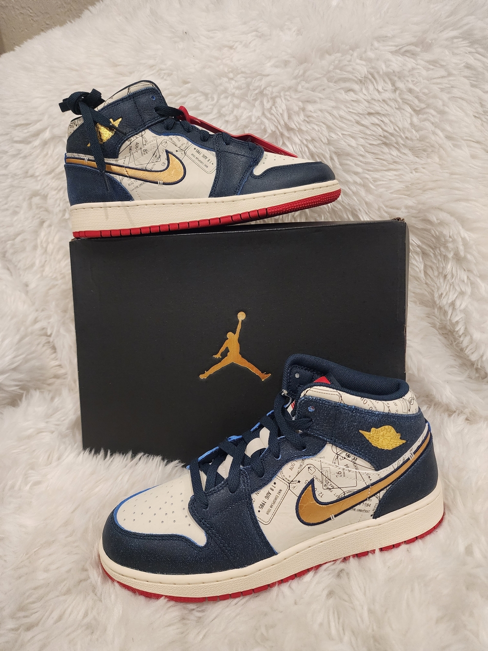 Jordan Kids' Navy/White/Gold High-Top Sneakers